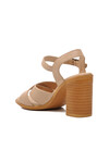 صندل بكعب من الجلد الطبيعي باللون البيج للنساء 9760 Z