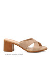 NARROW MOLD Beige Genuine Leather Womens Heeled Slippers 9749 Z