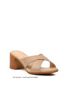 NARROW MOLD Beige Genuine Leather Womens Heeled Slippers 9749 Z