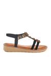 Black Genuine Leather Stone Embroidered Womens Sandals 9634 Z