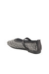 Black Stoned Textile Womens Ballerinas 038 Z