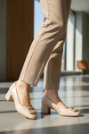 Beige Skin Thick Heeled Womens Evening Shoes 695040 Z