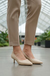 Bej Cilt Hafif Kadın İnce Kısa Topuklu Ayakkabı 458343 Z