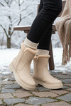 Beige Polar Fleece Zippered Non-Slip Sole Womens Boots 23003 Z