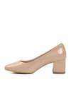 Beige Patent Leather Thick Heeled Womens Evening Shoes 695042 Z