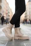 Beige Lace-Up Zippered Fleece Womens Boots Terra 5000 Z