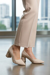 Beige Womens Thick High Heel Shoes 619004 Z