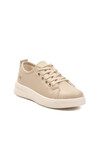 Beige Lace-Up Light Leather Womens Sneakers 201 G