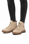 Beige Fur Lined Non-Slip Sole Zippered Lace-Up Womens Boots 24090 Z