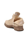 Beige Fur Lined Non-Slip Sole Zippered Lace-Up Womens Boots 24090 Z