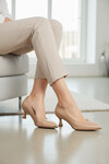 Beige Skin Thin Short Heeled Womens Evening Shoes 357171 Z