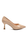 Beige Patent Leather Thin Heeled Womens Evening Shoes 357164 Z