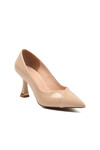 Beige Patent Leather Thin Heeled Womens Evening Shoes 357164 Z