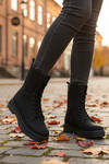 Black Nubuck Polar Fleece Zippered Long Non-Slip Sole Womens Boots 23002 Z