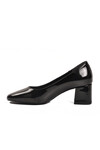 Black Patent Leather Thick Heeled Womens Evening Shoes 695042 Z