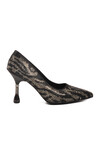Black Satin Stone Embroidered Thin Heeled Womens Evening Shoes 248245 Z