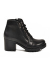 Black Lace-Up Zippered Heeled Womens Boots 196 Z