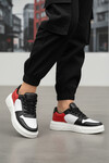 Beyaz Siyah Bağcıklı Cilt Hafif Unisex Sneaker Aper 049 G