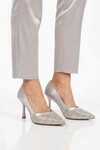 Gümüş Saten Taş İşlemeli Kadın Abiye Ayakkabı 357192 Z