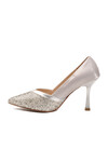 Gümüş Saten Taş İşlemeli Kadın Abiye Ayakkabı 357192 Z