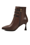 Kahve İçi Kürklü Fermuarlı Kadın Topuklu Bot 9652003 Z