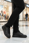 Siyah Bağcıklı Cilt Hafif Esnek Erkek Sneaker 179 M
