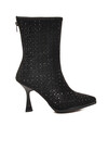 Siyah Taş İşlemeli İnce Topuklu İçi Kürklü Kadın Çizme 671131 Z